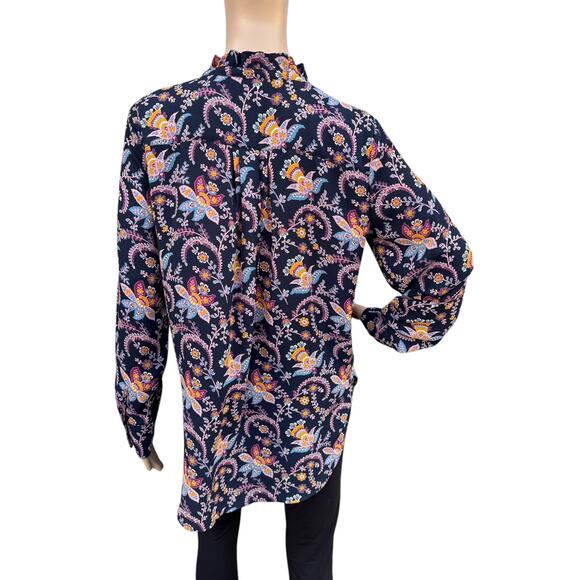 LOFT Women Multicolor Floral Ruffle Neck Pleated Long Sleeves Blouse Size S - Picture 5 of 6